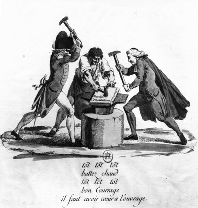 The Three Orders, forging the New Constitution on an Anvil, 1789 by French School